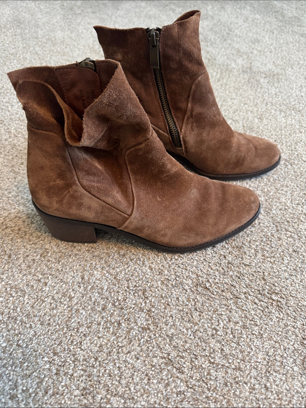 Paul Green Brown Suede Ankle Boots with Side Zip